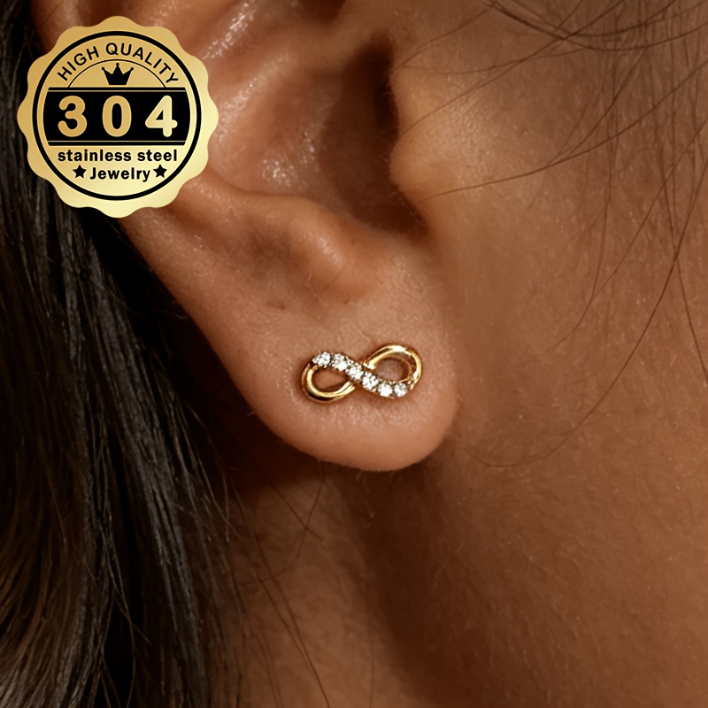 Women's Infinite Stainless Steel Stud Earrings with Zirconia